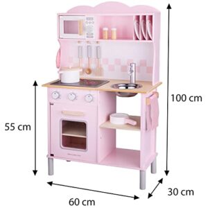 New Classic Toys Wooden Pretend Toy Kitchen for Kids Role Play Included Accessoires Pink Colored - Makes Sound