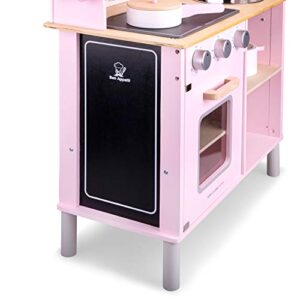 New Classic Toys Wooden Pretend Toy Kitchen for Kids Role Play Included Accessoires Pink Colored - Makes Sound