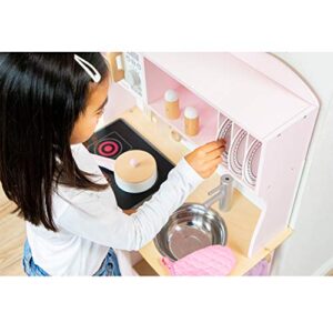 New Classic Toys Wooden Pretend Toy Kitchen for Kids Role Play Included Accessoires Pink Colored - Makes Sound