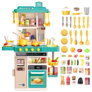 deAO Play Kitchen Set for Kids Boys,50PCS Play Kitchen Accessories w/Real Sounds Light Spray,31Inch Pretend Play Kids Kitchen Toy,Birthady Christams Gifts, Green