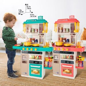 deAO Play Kitchen Set for Kids Boys,50PCS Play Kitchen Accessories w/Real Sounds Light Spray,31Inch Pretend Play Kids Kitchen Toy,Birthady Christams Gifts, Green