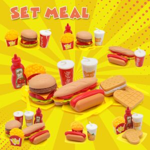 Sotodik Pretend Play Food Set for Children,Removable Fast Food Playset with Tray Hamburger Hotdog Fries Combo,Play Kitchen Accessories Role Play Toys,Educational Gift for Kids Boys Girls (15 PCS)