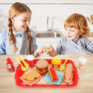 Sotodik Pretend Play Food Set for Children,Removable Fast Food Playset with Tray Hamburger Hotdog Fries Combo,Play Kitchen Accessories Role Play Toys,Educational Gift for Kids Boys Girls (15 PCS)