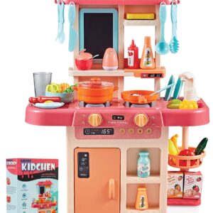 Surefect - Kitchen Play Set with Accessories- Mini Kitchen Set with Realistic Light Sound Steam Simulation- Indoor Games Cooking Playset with Water Outlet- Toys for Toddlers Children & Girls