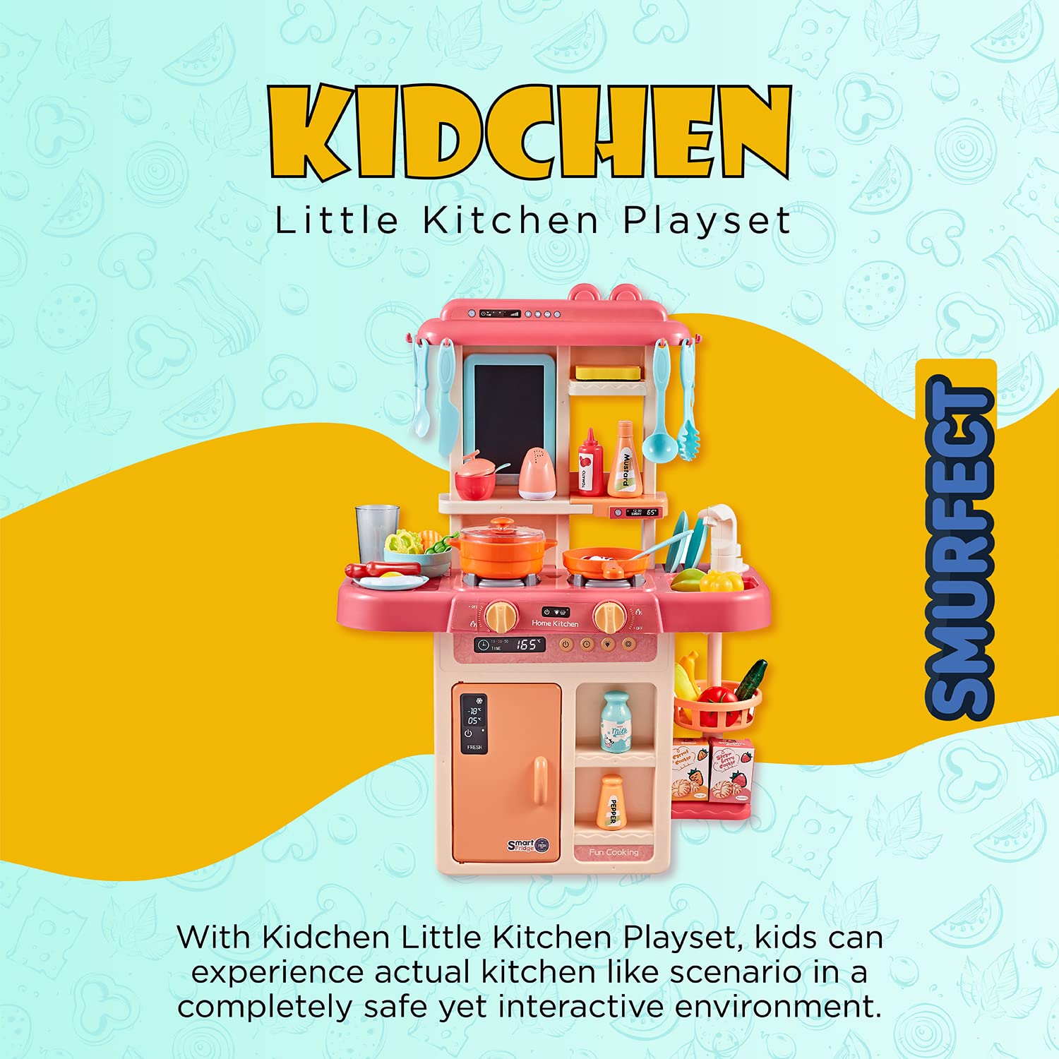 Surefect - Kitchen Play Set with Accessories- Mini Kitchen Set with Realistic Light Sound Steam Simulation- Indoor Games Cooking Playset with Water Outlet- Toys for Toddlers Children & Girls