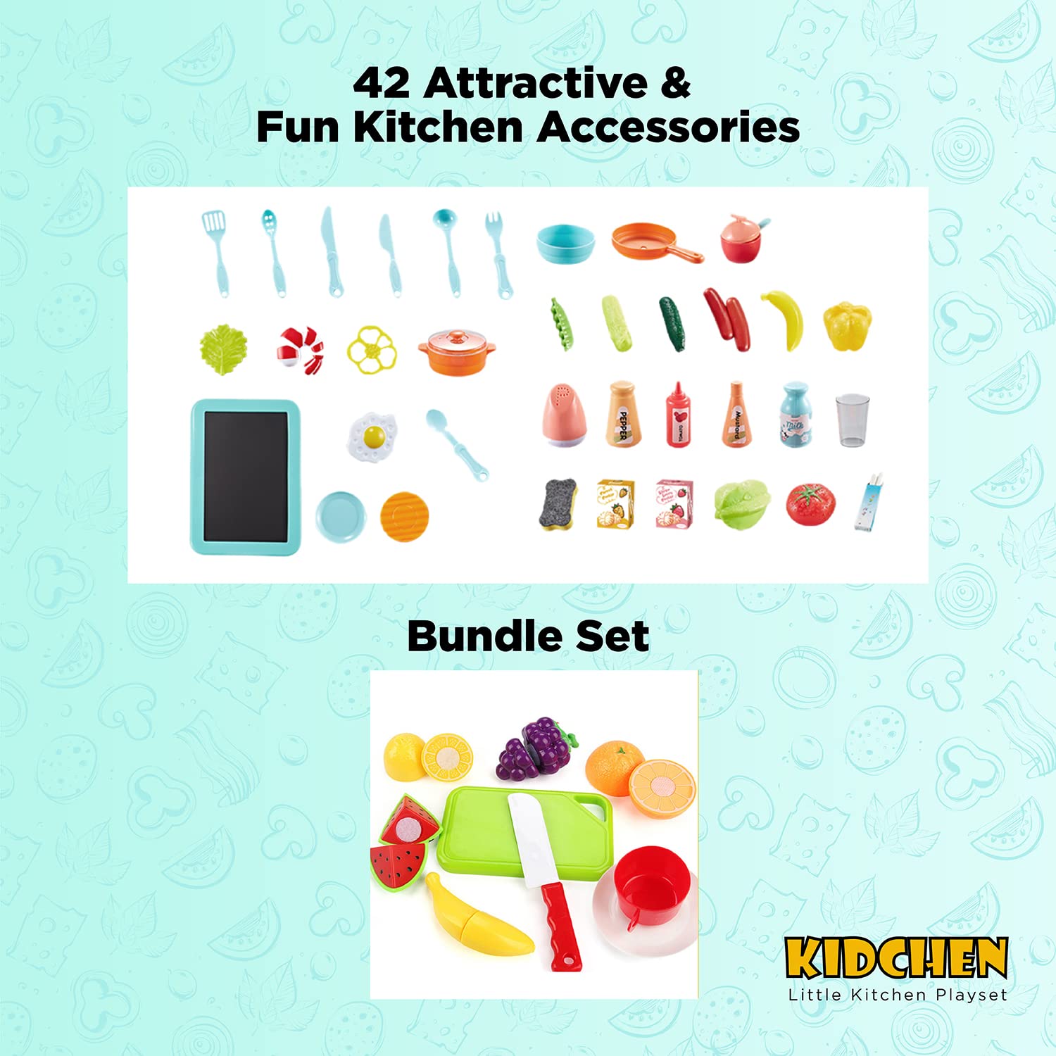 Surefect - Kitchen Play Set with Accessories- Mini Kitchen Set with Realistic Light Sound Steam Simulation- Indoor Games Cooking Playset with Water Outlet- Toys for Toddlers Children & Girls