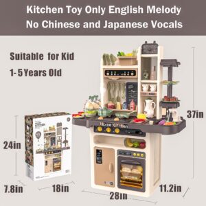 Play Kitchen - Kitchen Playset Pretend Food - Toy Accessories Set w/Real Sounds & Light, Play Sink, Cooking Stove with Steam, 65 PCS for Toddlers Kids 37 inch, Girls & Boys 3+ Years