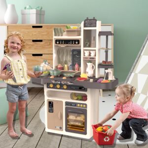 Play Kitchen - Kitchen Playset Pretend Food - Toy Accessories Set w/Real Sounds & Light, Play Sink, Cooking Stove with Steam, 65 PCS for Toddlers Kids 37 inch, Girls & Boys 3+ Years