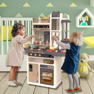 Play Kitchen - Kitchen Playset Pretend Food - Toy Accessories Set w/Real Sounds & Light, Play Sink, Cooking Stove with Steam, 65 PCS for Toddlers Kids 37 inch, Girls & Boys 3+ Years