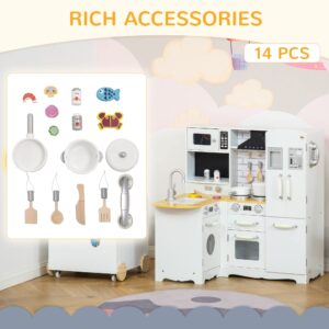 Qaba Large Play Kitchen with Full Set of Appliances for a Modern Day Pretend Kitchen, Tons of Storage, Corner Play Kitchen Set with Sound Effect, Educational Pretend Role Playset Game