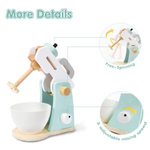 Play Kitchen Accessories, Frogprin Wooden Toy Mixer Set, Pretend Play Food Sets for Kids Kitchen - includes Extra Egg, Rolling Pin, Cookies, Sugar, Flour