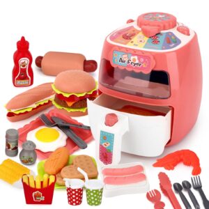 toy air fryer kids play kitchen with hamburger fries cola fried chicken cookware, kitchen playset toy play kitchen accessories for 3 -5,4-8 year old boys girls toddlers