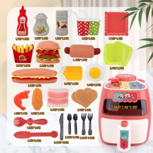 Toy Air Fryer Kids Play Kitchen with Hamburger Fries Cola Fried Chicken Cookware, Kitchen Playset Toy Play Kitchen Accessories for 3 -5,4-8 Year Old Boys Girls Toddlers