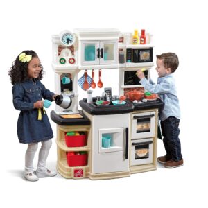 Step2 Great Gourmet Kids Kitchen Play Set, Interactive Play with Lights and Sounds, Toddlers 3+ Years Old, Realistic 33 Piece Toy Accessory Set, Tan