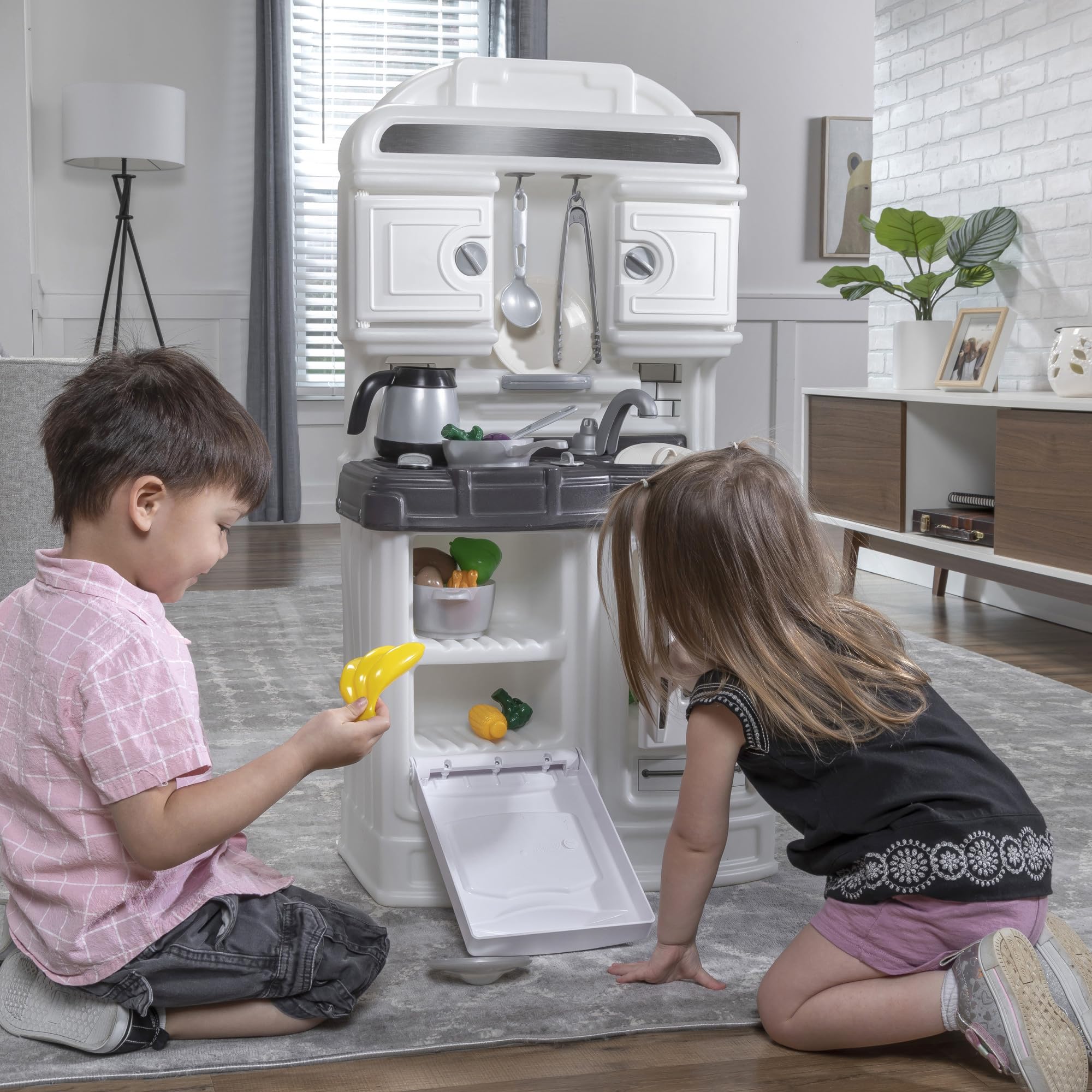 Step2 Quaint Kitchen for Kids, Play Kitchen Set, Toddlers 2+ Years Old, 20 Piece Pretend Play Pots and Pans Toy Accessories, Easy to Assemble, White