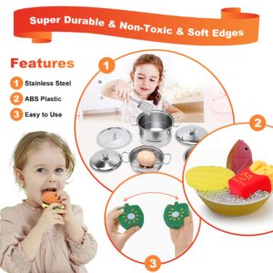 Toys for 3 4 Year Old Girls Boys,45PCS Stainless Steel Play Kitchen Accessories Toys for Girls,Play Food Sets for Kids Kitchen,Toddler Toys for Girl,Christmas Easter Valentines Day Gifts Toys for Kids