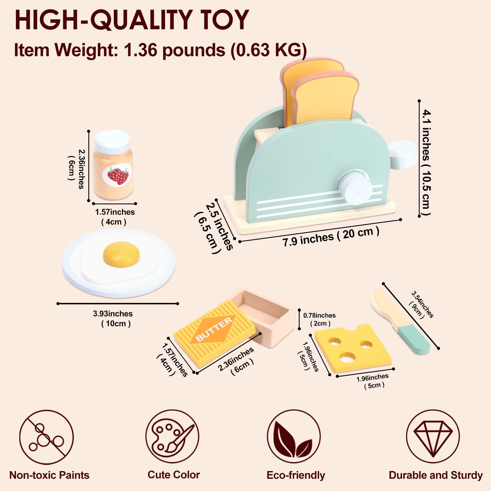 Wooden Play Pop Up Toaster Set Toys, Wooden Play Food and Kids Play Kitchen Accessories, Toys Gift for Toddlers Girls & Boys