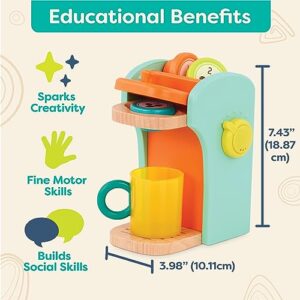 B. toys- Café au Play- Pretend Play Wooden Coffee Maker for Kids- Wooden Coffee Machine Set – 10 Pretend Play Accessories – Kitchen Play Set – 2 Years +