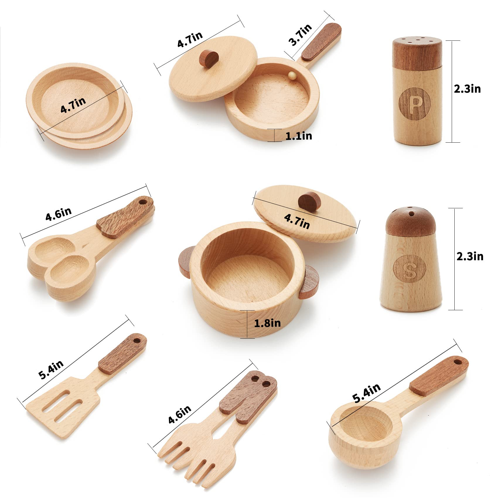 WHOHOLL Play Kitchen Accessories, Wooden Kitchen Sets for Kids, Toy Pots and Pans for Kids Kitchen, Toddler Cooking Toys for Kids Ages 3-5, Montessori Kitchen Tools for Boys Girls Gifts(Medium)