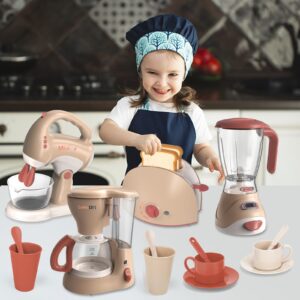 Kitchen Appliances Toy for Kids,Pretend Play Kitchen Toy Set with Coffee Maker,Toaster,Blender, and Mixer,Play Kitchen Set for Kids 3-8