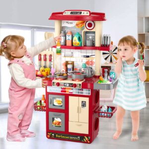 Kids Kitchen Playset for Toddlers Girls, Toy Kitchen Sets Pretend Play Food Toys for Kids Girls Ages 3 4 5 6 7 8, Play Kitchen Playset with Light Sound Spray, Toy Kitchen for Toddlers