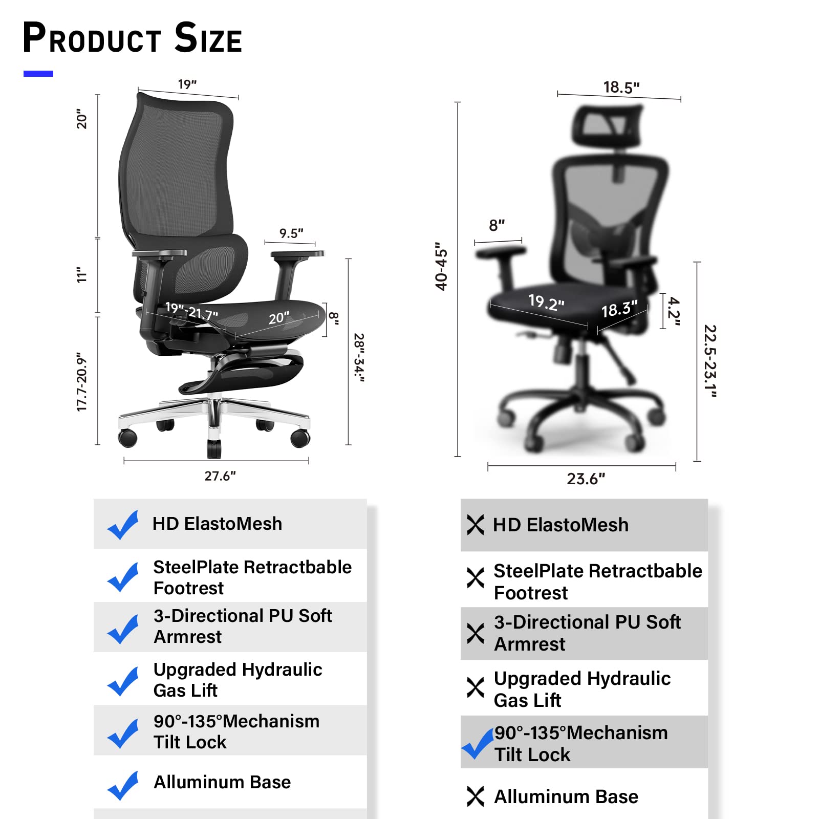 JOYFLY Ergonomic Office Chair with Footrest, Mesh Home Office Chair with Foot Rest, High Back Computer Chair with Lumbar Support, Wide Task Office Chairs for Heavy People, 450lbs, Adults, Black