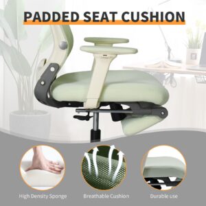 Foldable Ergonomic Office Chair, High Back Desk Chair with Footrest, Mesh Back Computer Chair with Fixed Headrest, 2D Armrest, Adjustable Lumbar Support, Soft Sponge Seat, Swivel Task Chair, Green