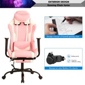 Gaming Chair, Height Adjustable Swivel Rolling Chair with Headrest Footrest and Massage Lumbar Support, PU High Back Ergonomic PC Chair for Office or Gaming, Office Gaming Chair