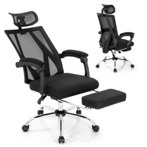 costway ergonomic office chair with retractable footrest, high back reclining executive chair with adjustable headrest and armrest, 2-paddle control, swivel computer desk chair for working, gaming