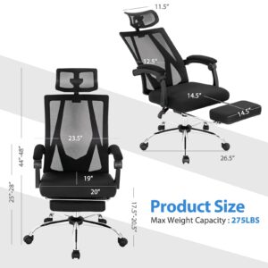 COSTWAY Ergonomic Office Chair with Retractable Footrest, High Back Reclining Executive Chair with Adjustable Headrest and Armrest, 2-Paddle Control, Swivel Computer Desk Chair for Working, Gaming