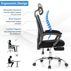 COSTWAY Ergonomic Office Chair with Retractable Footrest, High Back Reclining Executive Chair with Adjustable Headrest and Armrest, 2-Paddle Control, Swivel Computer Desk Chair for Working, Gaming