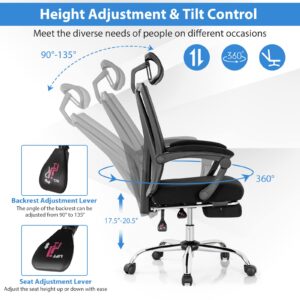 COSTWAY Ergonomic Office Chair with Retractable Footrest, High Back Reclining Executive Chair with Adjustable Headrest and Armrest, 2-Paddle Control, Swivel Computer Desk Chair for Working, Gaming