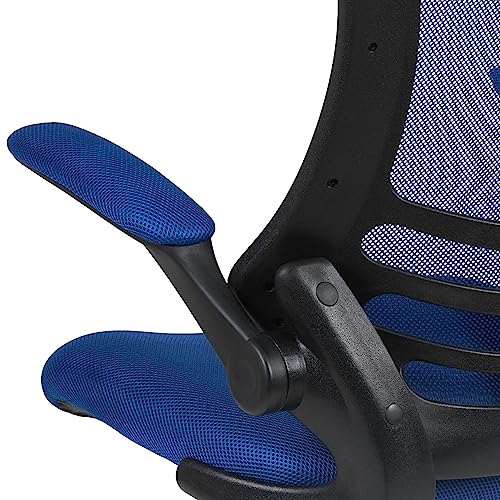 Flash Furniture Kelista Mid-Back Swivel Office Chair with Adjustable Seat Height, Ergonomic Mesh Desk Chair with Flip-Up Armrests, Blue