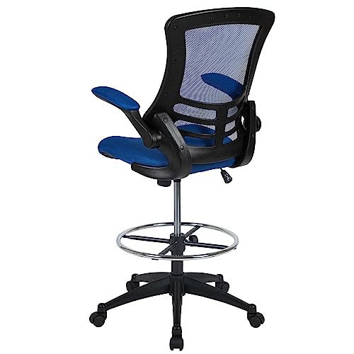 Flash Furniture Kelista Mid-Back Swivel Office Chair with Adjustable Seat Height, Ergonomic Mesh Desk Chair with Flip-Up Armrests, Blue