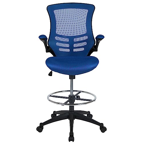 Flash Furniture Kelista Mid-Back Swivel Office Chair with Adjustable Seat Height, Ergonomic Mesh Desk Chair with Flip-Up Armrests, Blue