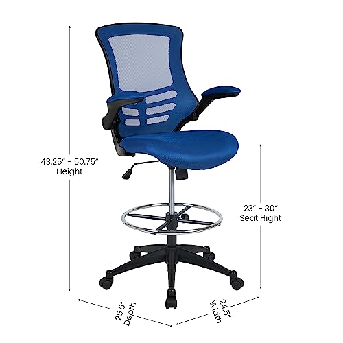 Flash Furniture Kelista Mid-Back Swivel Office Chair with Adjustable Seat Height, Ergonomic Mesh Desk Chair with Flip-Up Armrests, Blue