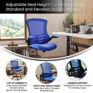 Flash Furniture Kelista Mid-Back Swivel Office Chair with Adjustable Seat Height, Ergonomic Mesh Desk Chair with Flip-Up Armrests, Blue