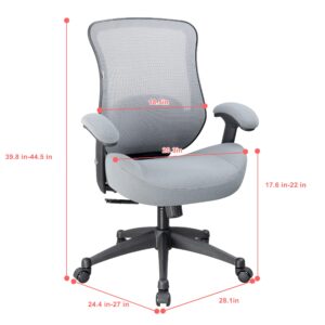 LONGBOSS Office Chair Ergonomic Desk Chair Mesh Computer Chair Height Adjusting Arm Waist Support Function -Grey