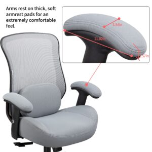 LONGBOSS Office Chair Ergonomic Desk Chair Mesh Computer Chair Height Adjusting Arm Waist Support Function -Grey