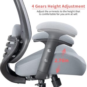 LONGBOSS Office Chair Ergonomic Desk Chair Mesh Computer Chair Height Adjusting Arm Waist Support Function -Grey