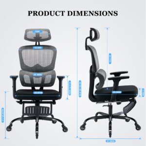 NOKAXUS Office Chair，Ergonomic Breathable Mesh Desk Chair with Lumbar Support,3D Armrest, Rubber Wheels,Gaming Chairs with footrest