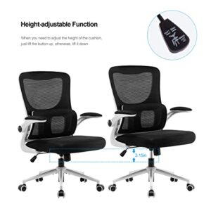 Office Chair Height-Adjustable Ergonomic Desk Chair with Self-adaptive Lumbar Support, Breathable Mesh Computer Chair High Back Swivel Task Chair with Flip-up Armrests - White