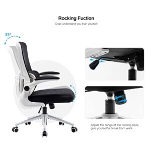 Office Chair Height-Adjustable Ergonomic Desk Chair with Self-adaptive Lumbar Support, Breathable Mesh Computer Chair High Back Swivel Task Chair with Flip-up Armrests - White