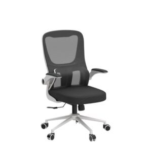 Office Chair Height-Adjustable Ergonomic Desk Chair with Self-adaptive Lumbar Support, Breathable Mesh Computer Chair High Back Swivel Task Chair with Flip-up Armrests - White