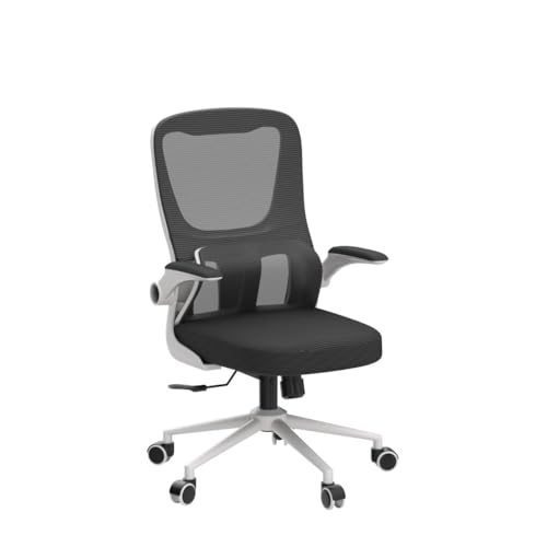 Office Chair Height-Adjustable Ergonomic Desk Chair with Self-adaptive Lumbar Support, Breathable Mesh Computer Chair High Back Swivel Task Chair with Flip-up Armrests - White