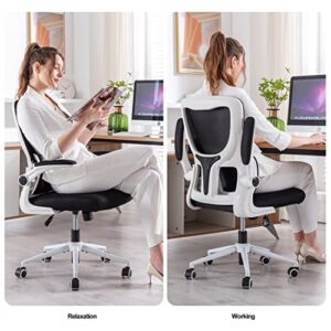 Office Chair Height-Adjustable Ergonomic Desk Chair with Self-adaptive Lumbar Support, Breathable Mesh Computer Chair High Back Swivel Task Chair with Flip-up Armrests - White