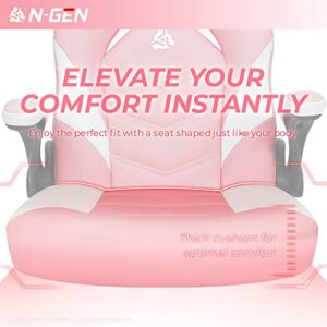 N-GEN Video Gaming Computer Chair Ergonomic Office Chair Desk Chair with Lumbar Support Flip Up Arms Adjustable Height Swivel PU Leather Executive with Wheels for Adults Women Men (Pink)