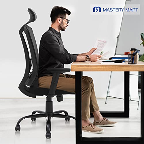 MASTERY MART Ergonomic Office Chair, High Back Mesh Desk Chair with Adjustable Headrest and Backrest, Lumbar Support, Thick Seat Cushion, Swivel Executive Task Computer Chair for Work, Home, Gaming