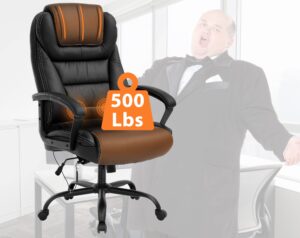 500 lbs ergonomic executive office chair, high back desk chair with massage lumbar support, swivel rocking chair computer desk chair with padded armrest and adjustable height, black