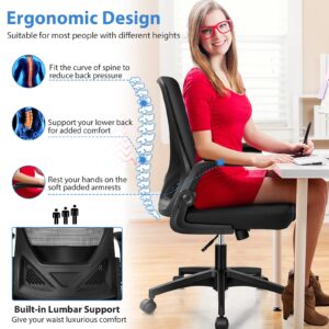 Giantex Ergonomic Office Chair w/Foldable Backrest, Mid Back Mesh Chair with Lumbar Support, Flip up Arms, Swivel Rolling Executive Task Chair Computer Desk Chair for Home Meeting Room (Black)